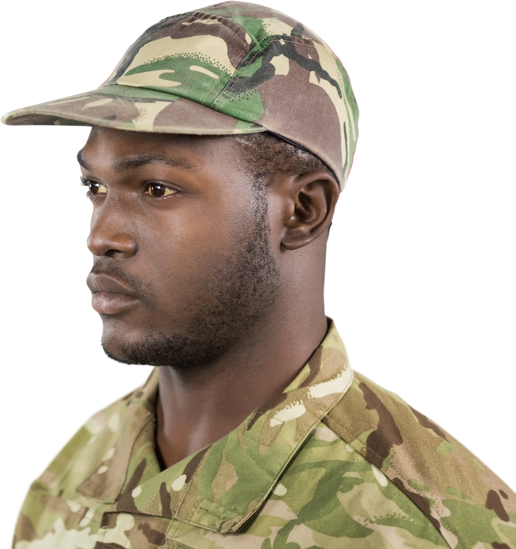 Thoughtful African American Soldier Wearing Camouflage Uniform on Transparent Background - Download Free Stock Images Pikwizard.com