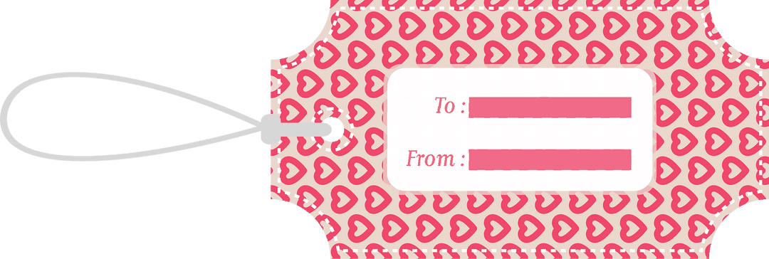 Pink Heart Patterned Present Tag on Transparent Background