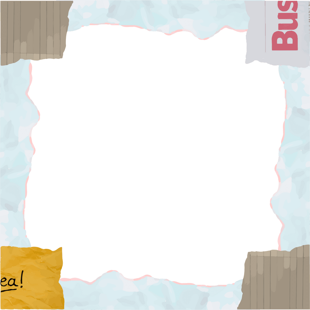 Transparent Torn Paper Collage Frame with Watercolor Texture