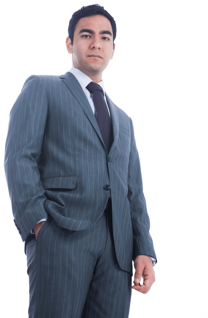 Confident Biracial Businessman in Elegant Suit on Transparent Background