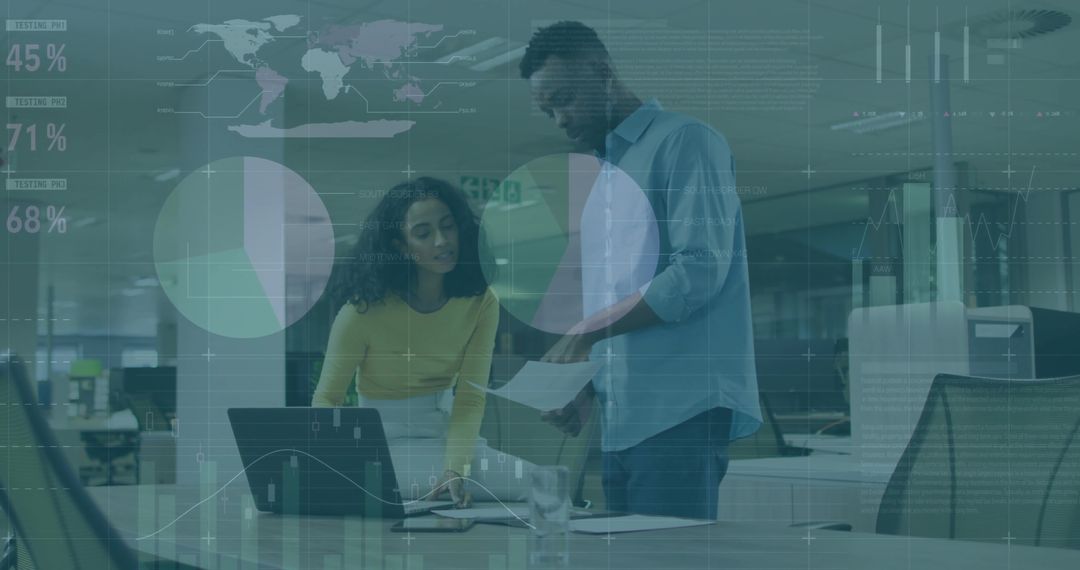 Professionals Analyzing Data and Reports in Modern Office Environment