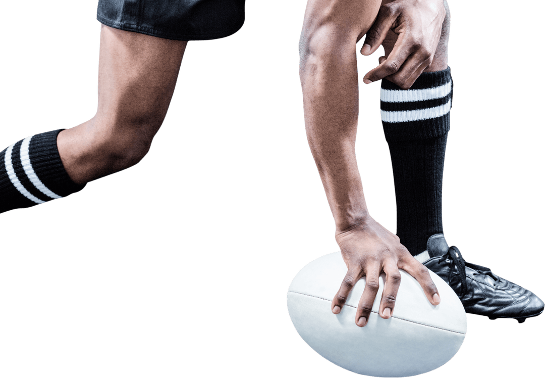 Transparent Action Shot of Rugby Player Holding Ball