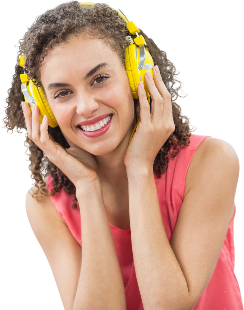 Transparent Portrait of Smiling Woman Wearing Yellow Headphones - Download Free Stock Images Pikwizard.com