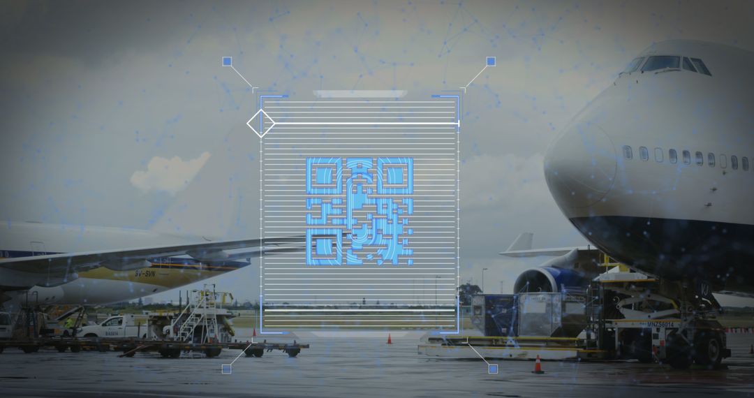 Digital QR Code Overlay on Airport Runway Scene