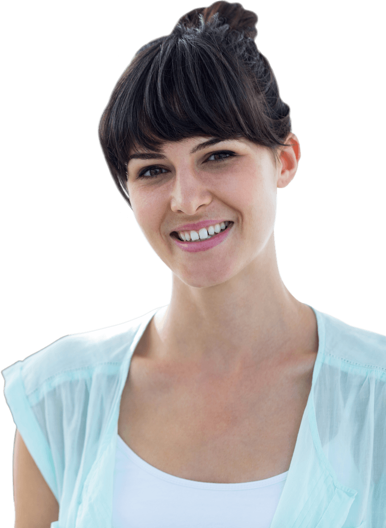 Smiling Woman with Casual Transparent Blouse
