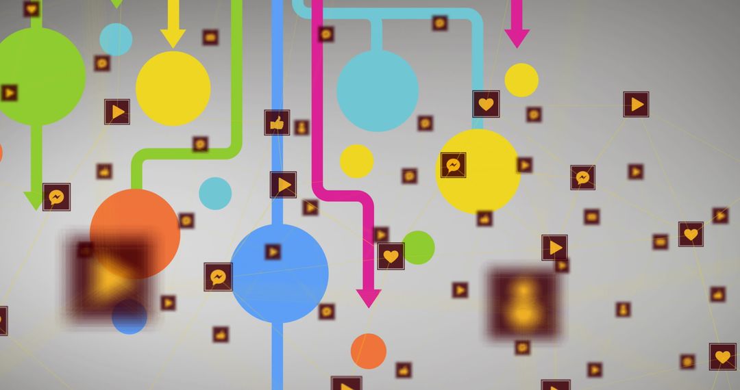 Colorful Abstract Technology and Social Media Icons on Grey Background