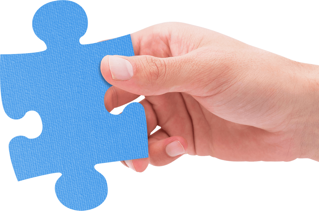 Transparent View of Hand Holding Blue Jigsaw Puzzle Piece