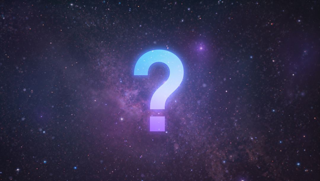 Glowing Question Mark Floating in Vast Cosmic Galaxy