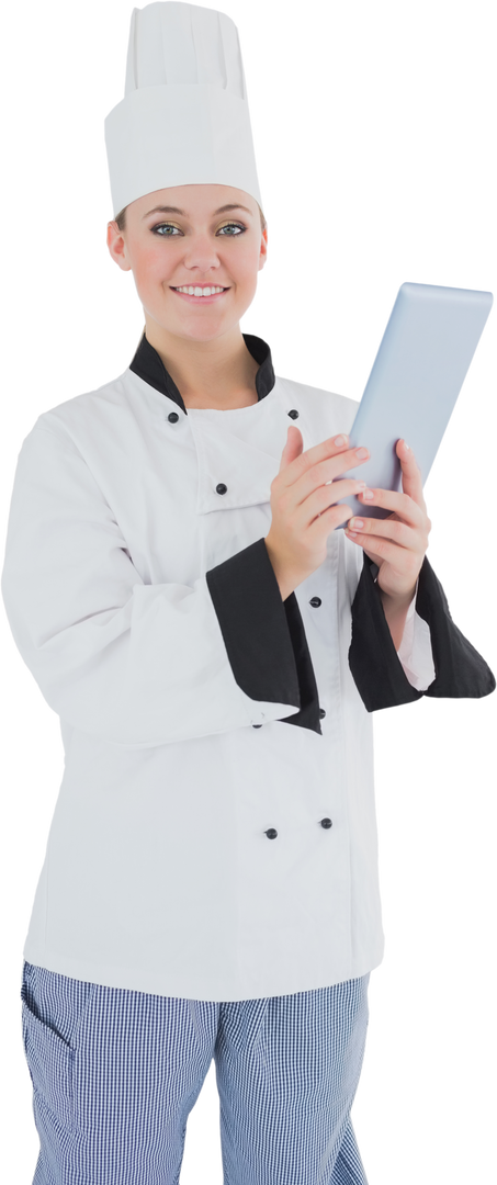 Confident Female Chef Holding Digital Tablet with Transparent Background - Download Free Stock Images Pikwizard.com