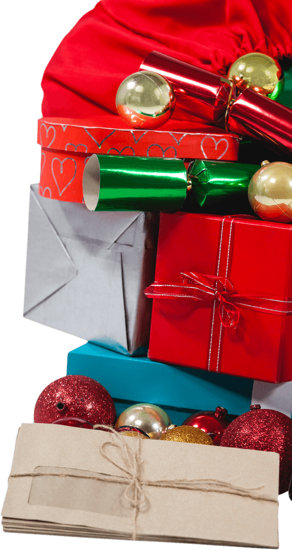 Various Christmas Presents and Baubles Transparent Background