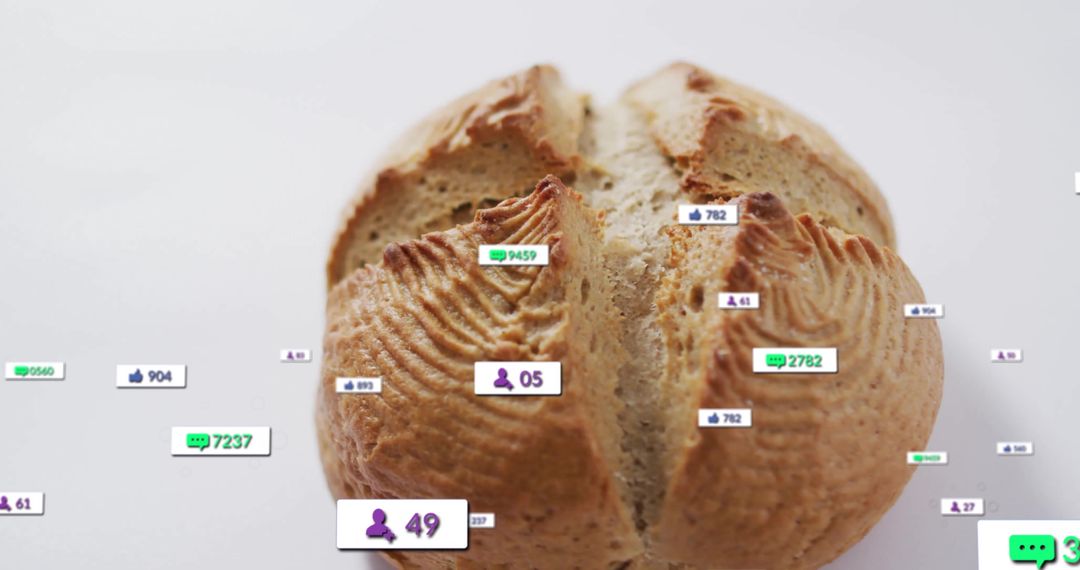 Rustic Bread Loaf with Social Media Interaction Icons