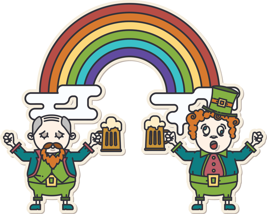 Transparent Leprechauns with Beers and Rainbow