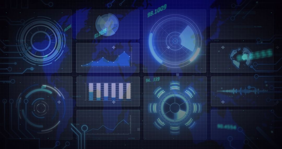 Futuristic Digital Data Interface with Global Business Analysis