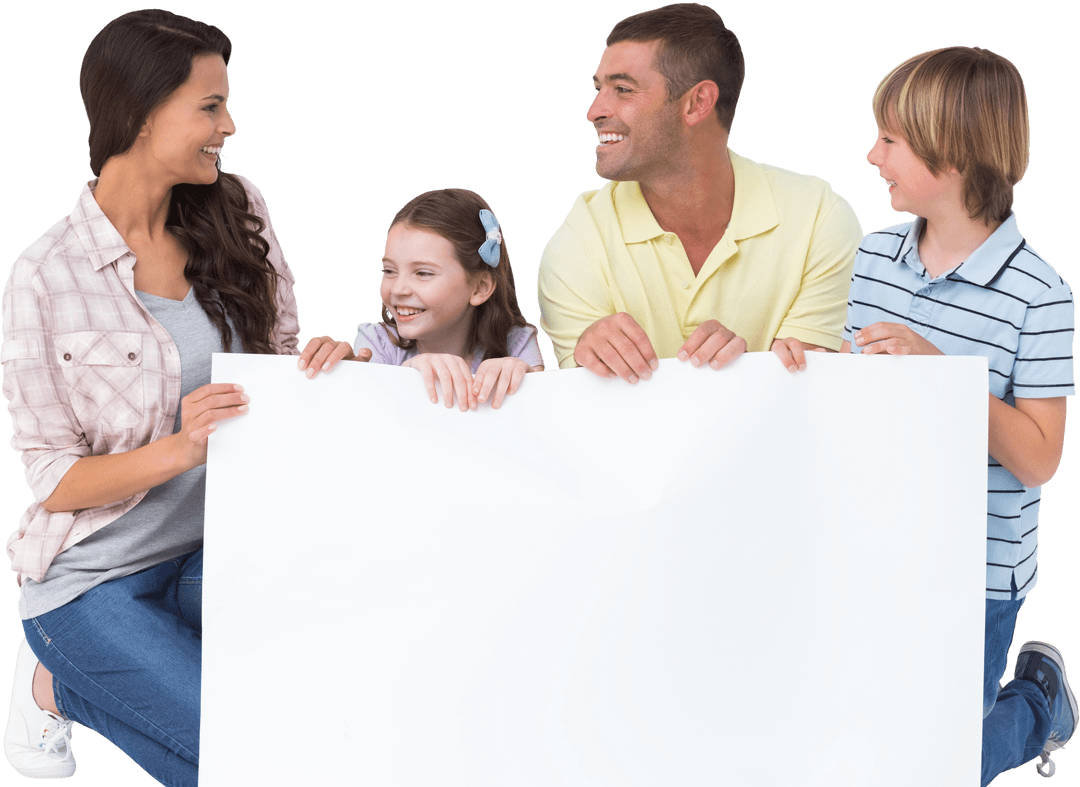 Transparent Family Holding a Blank Billboard Smiling Together