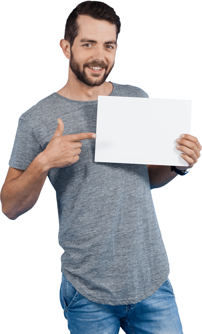 Smiling Man Holding Transparent Cardboard for Advertisement