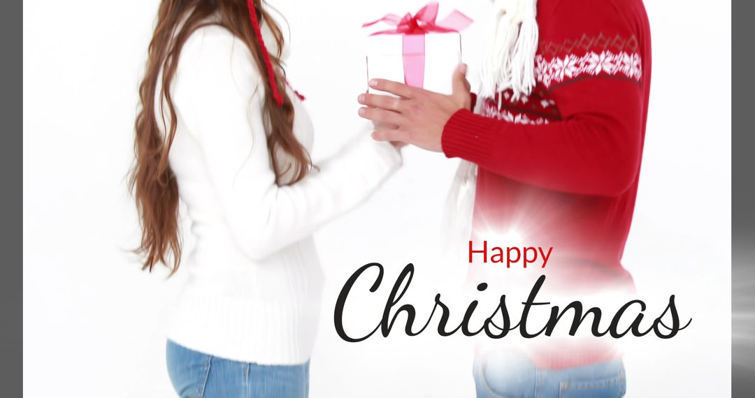 Digitally generated image of Happy Christmas text and romantic couple 4k - Free Images, Stock Photos and Pictures on Pikwizard.com