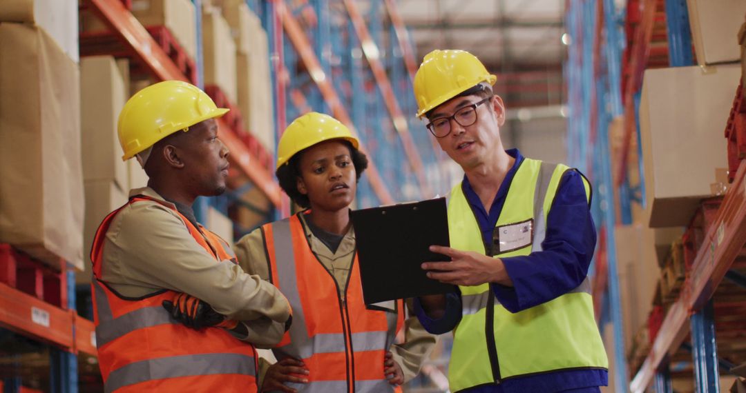 Warehouse Workers Discussing Plans with Supervisor - Free Images, Stock Photos and Pictures on Pikwizard.com