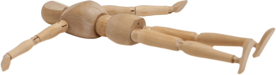 Transparent Wooden Figurine in Relaxation Pose Lying on Floor