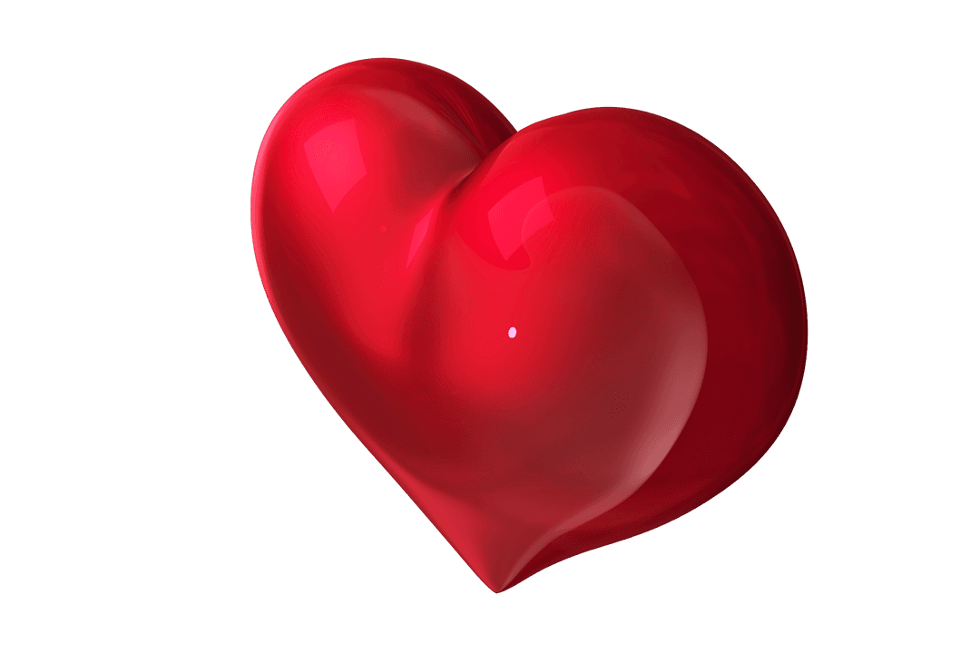 Glossy Red Heart on Transparent Background for Love Theme Designs