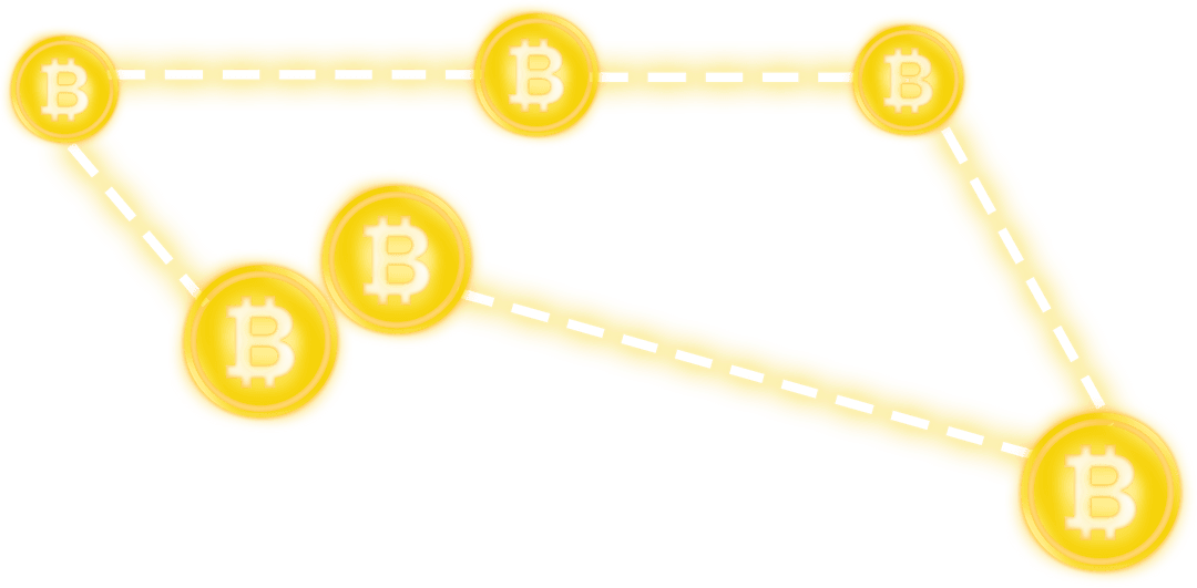 Transparent bitcoin network with crypto symbols highlights