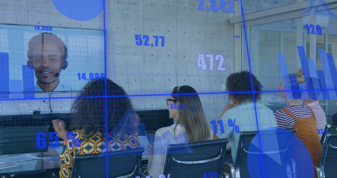 Business Team Analyzing Financial Data with Video Consultation