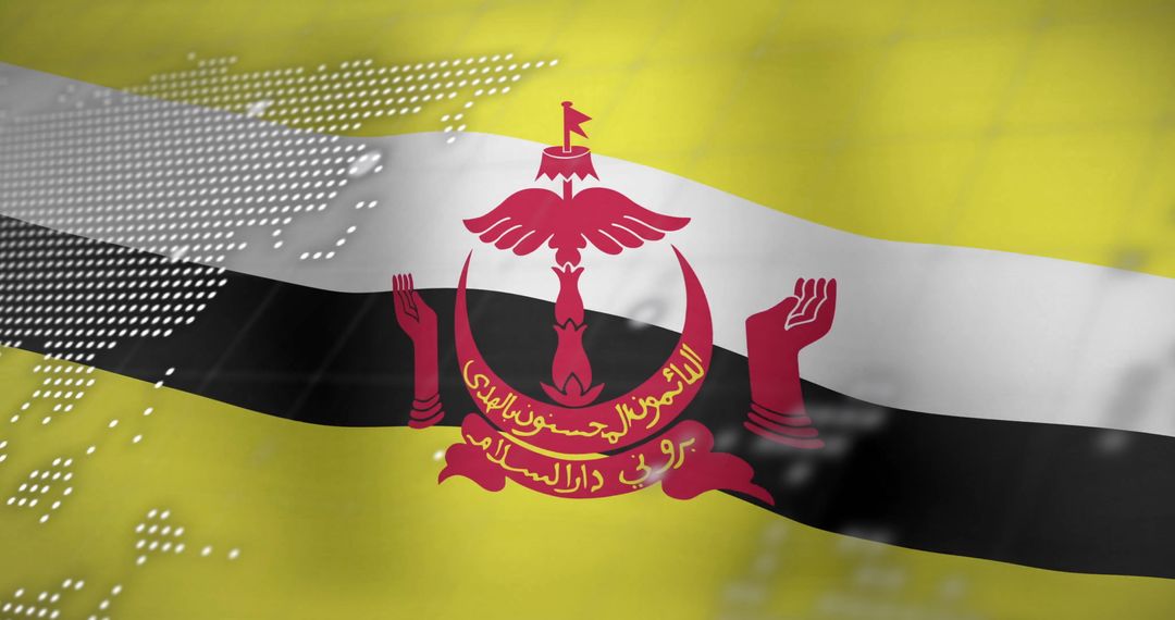 Brunei Flag with Digital Data Map Background