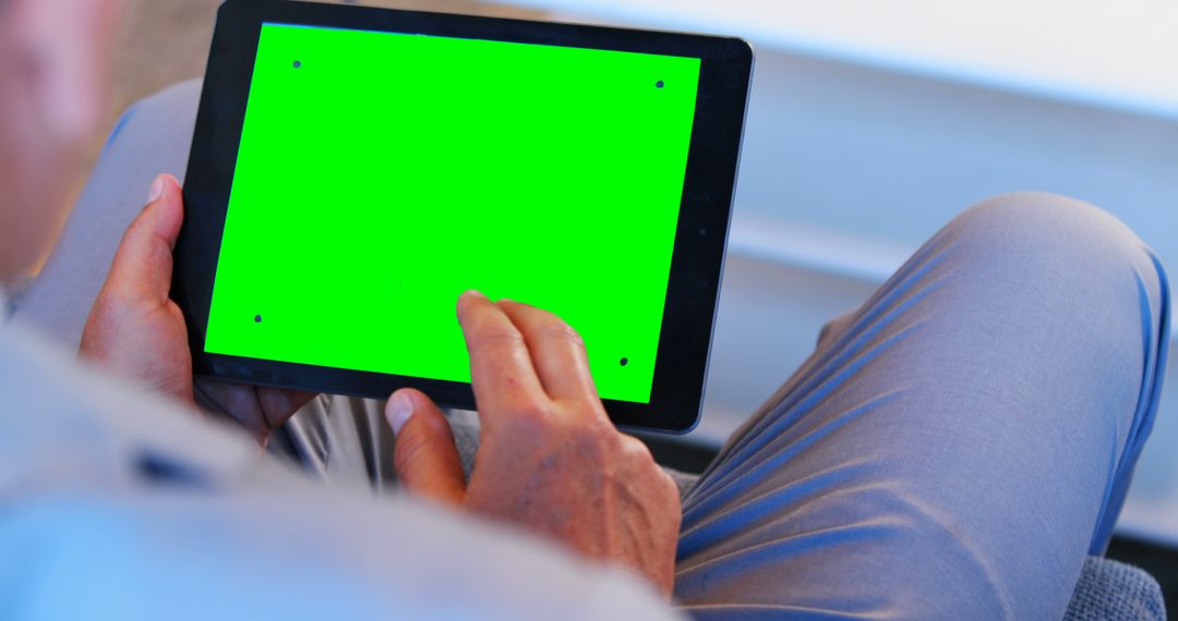 Person Using Tablet with Green Screen at Home - Free Images, Stock Photos and Pictures on Pikwizard.com