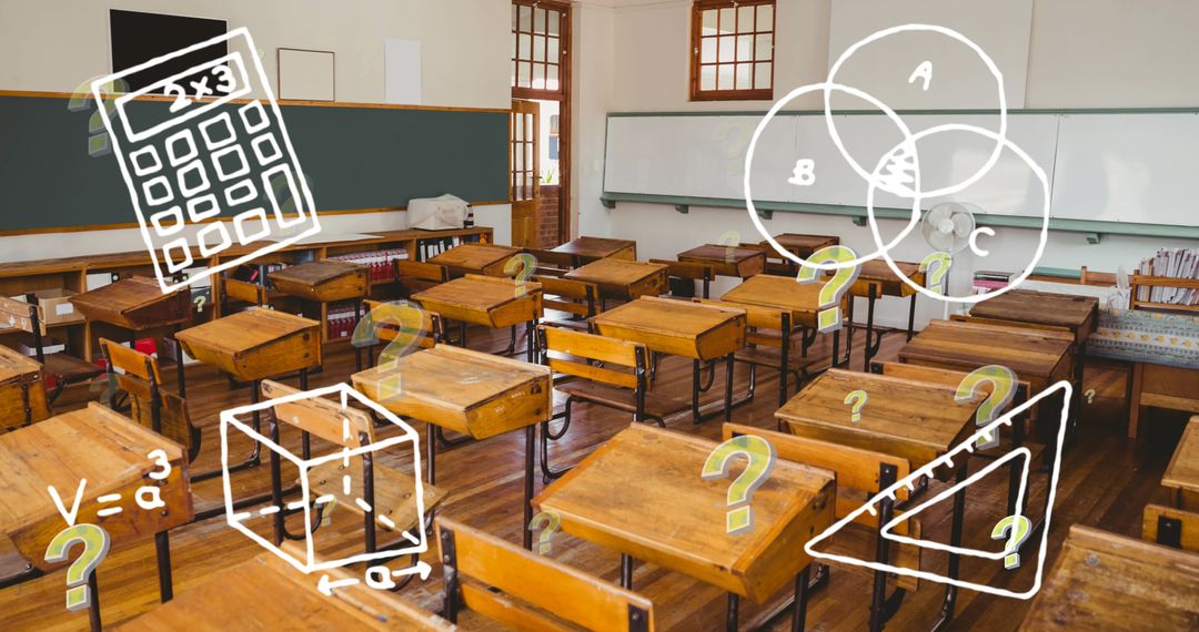 Empty Classroom with Mathematics Symbols
