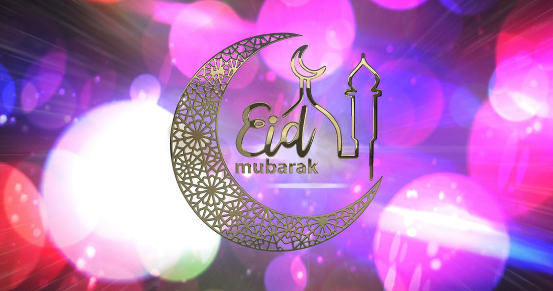 Eid Mubarak Message with Festive Colored Lights - Free Images, Stock Photos and Pictures on Pikwizard.com