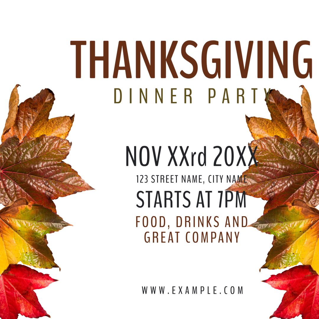 Thanksgiving Dinner Party Invitation with Colorful Fall Leaves