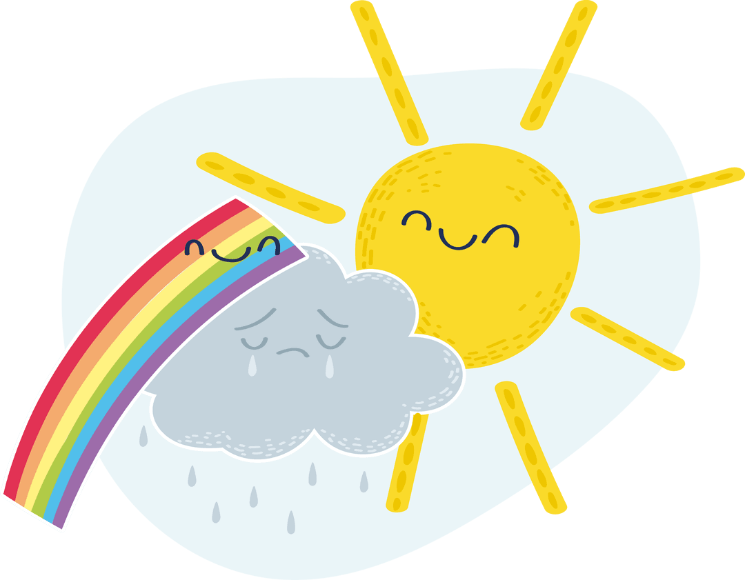 Cute Weather Characters with Transparent Rainbow