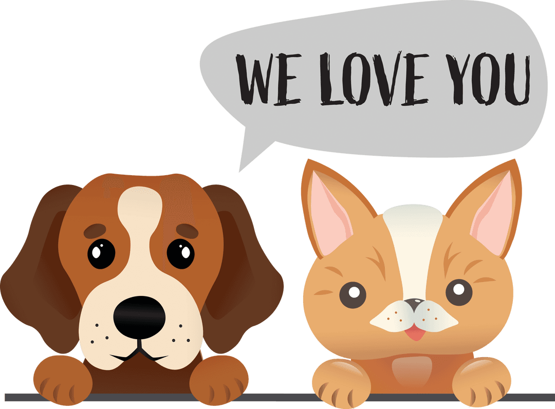 Cat and Dog Expressing Love Transparent Background Illustration