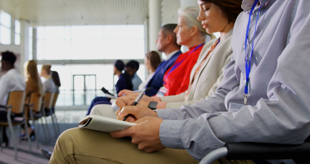 Diverse Business Professionals Taking Notes in Seminar