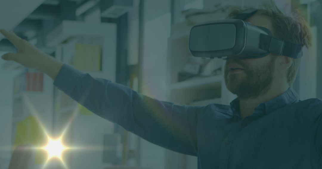 Man Engaged in Virtual Reality Experience in Office Environment