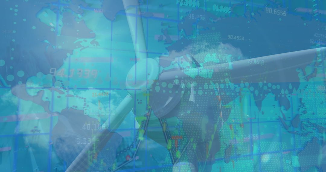 Wind Turbine Overlay with Global Digital Data Visualization