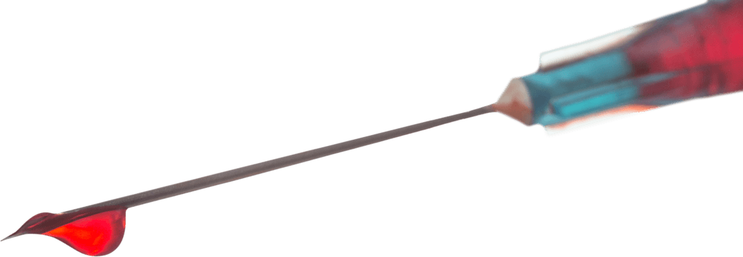 Transparent Syringe Needle with Red Liquid Close-Up