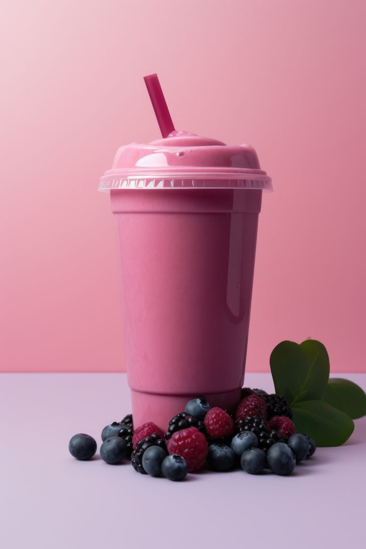 Berry smoothie and berries on pink background, created using generative ai technology - Free Images, Stock Photos and Pictures on Pikwizard.com