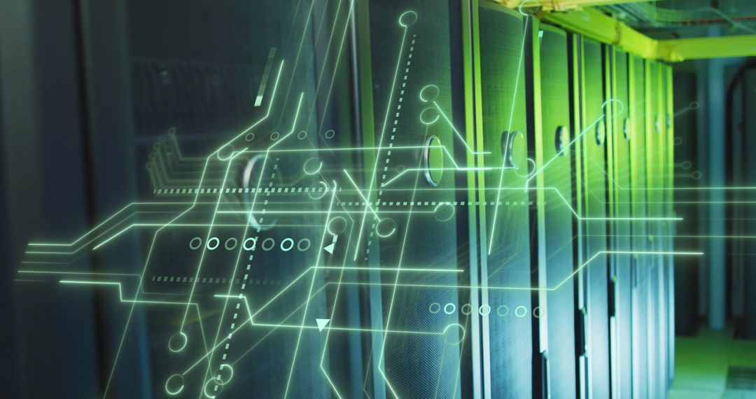 Futuristic Network with Digital Circuitry in Server Room