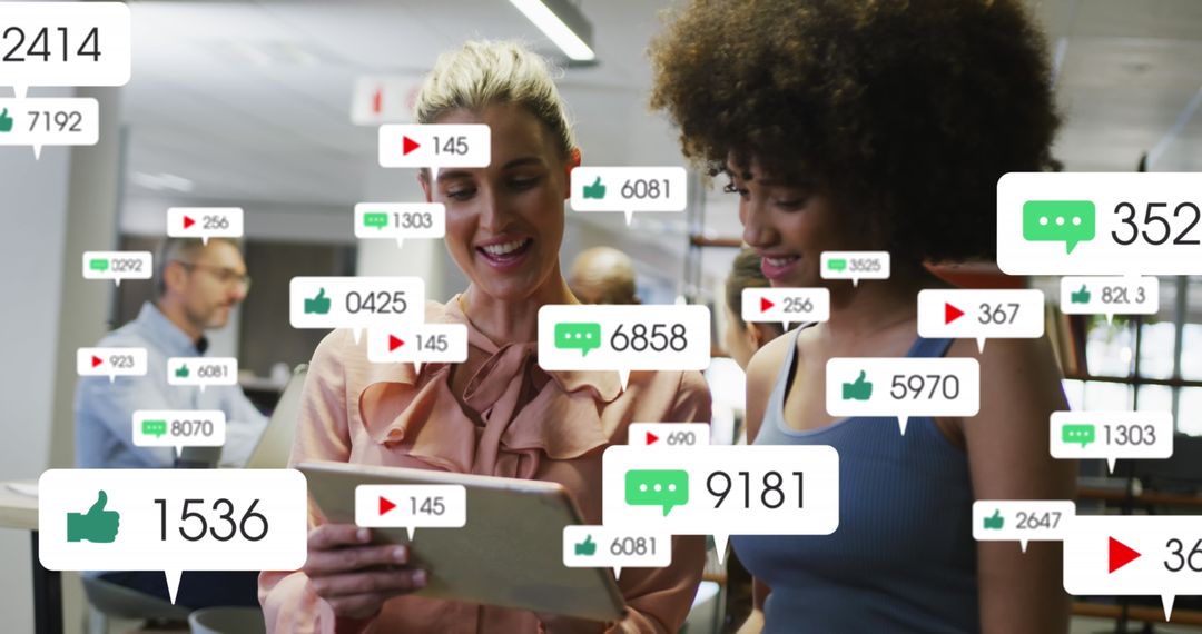 Diverse Business Professionals Analyzing Social Media Statistics