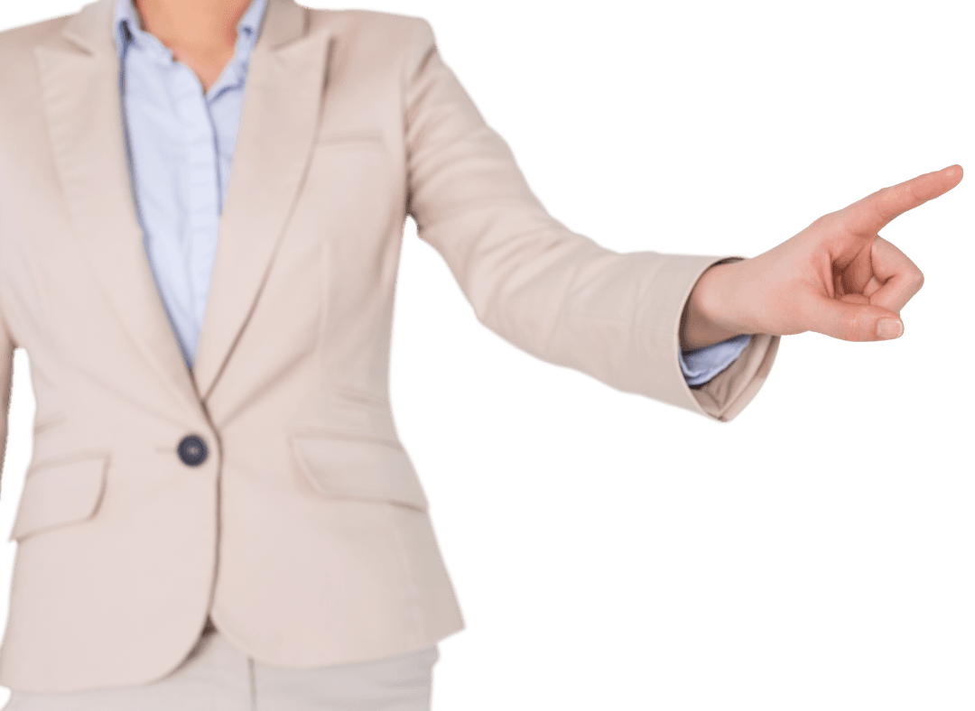 Transparent Background Businesswoman Pointing with Determination
