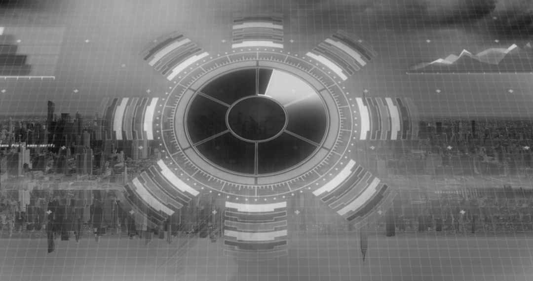 Futuristic Data Interface with Cityscape Backdrop