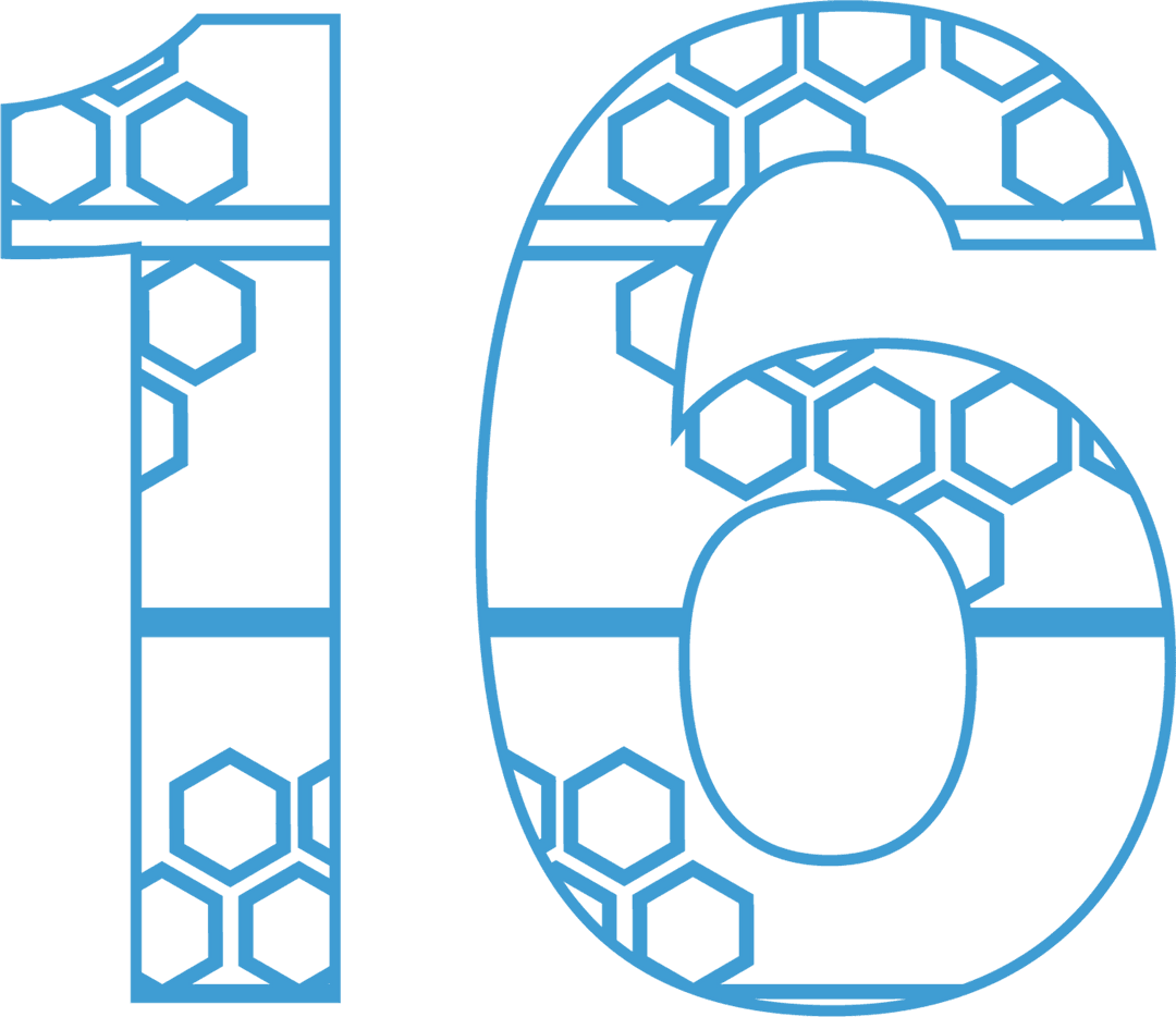 Transparent Blue Number Sixteen with Geometric Pattern