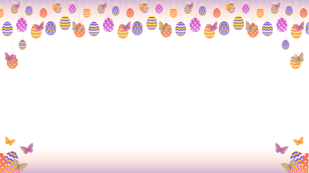 Flat Easter Egg and Butterfly Frame with Transparent Background