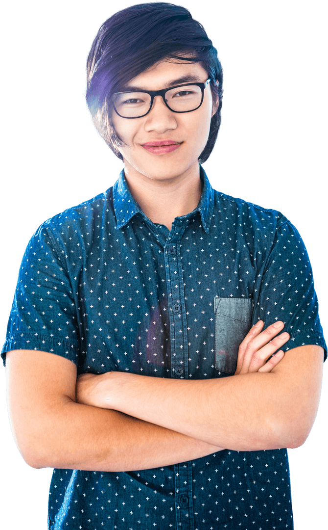 Confident Hipster with Glasses and Crossed Arms on Transparent Background