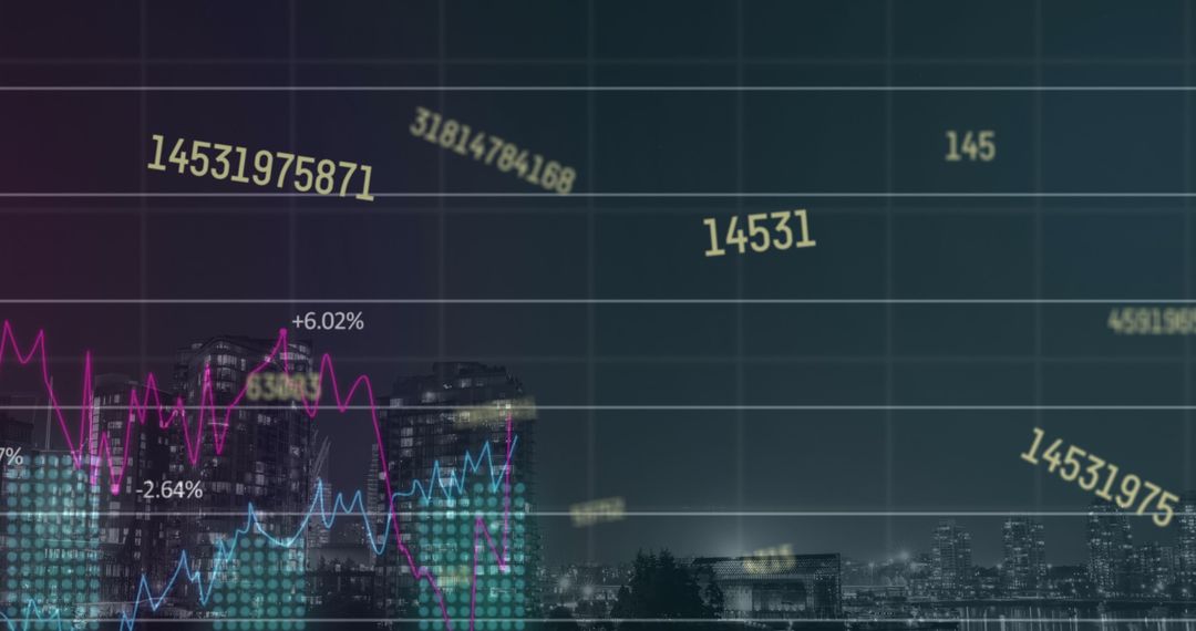 Data Projection Over Cityscape Indicating Digital Economy