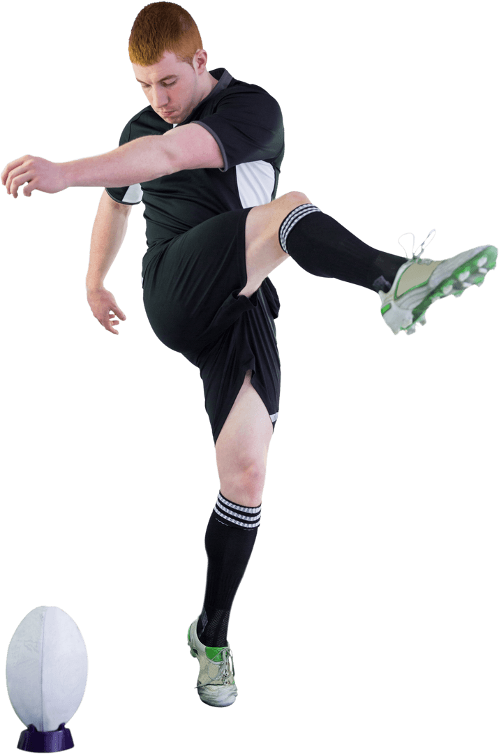 Transparent Rugby Player in Action with Powerful Drop Kick