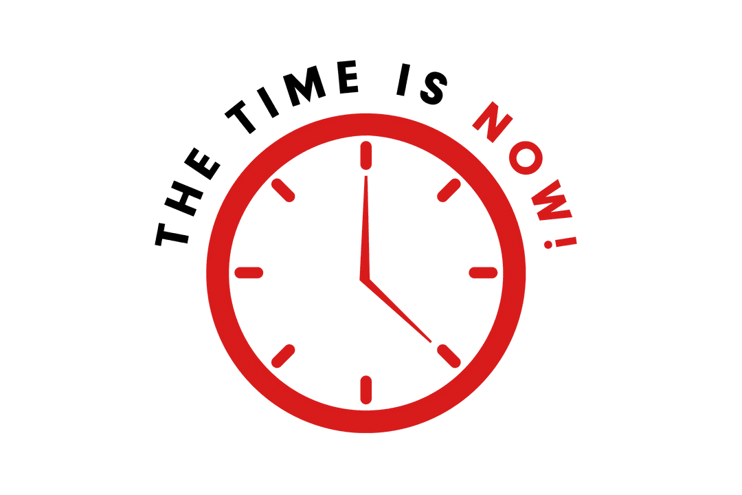 Creative Time Is Now Clock Illustration on Transparent Background