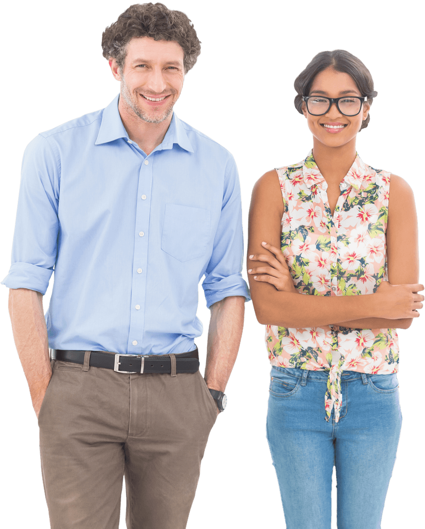 Smiling Diverse Professionals Posing in Transparent Setting