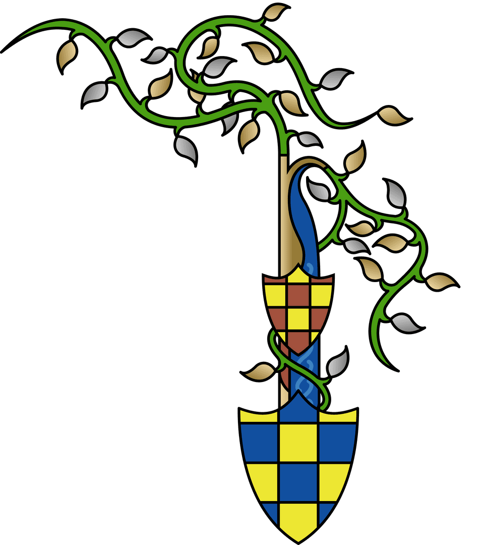 Heraldic Shovel with Vine and Checkered Shields on Transparent