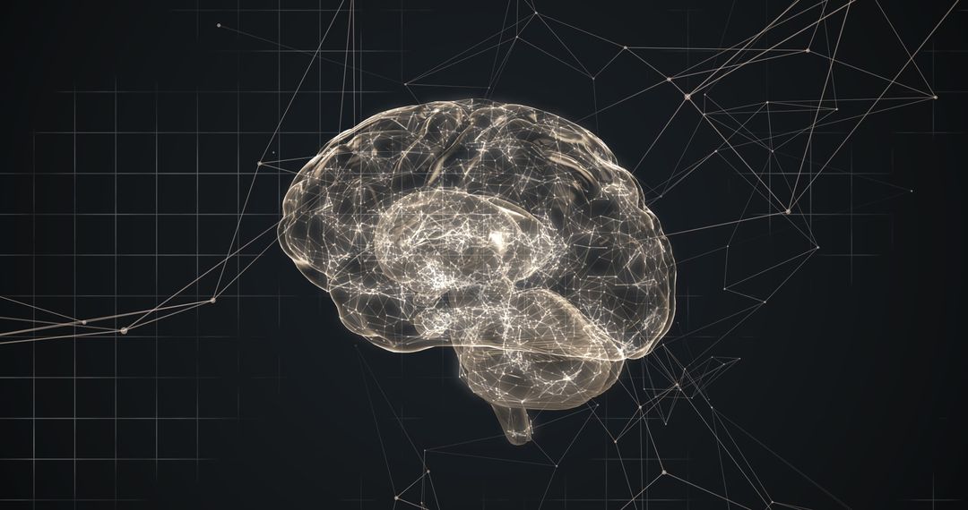 3D Human Brain Glowing with Network Connections on Dark Background